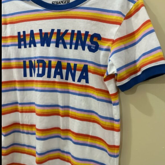 Stranger Things Hawkins Indiana Bright Stripe Ringer T-Shirt - Picture 2 of 5